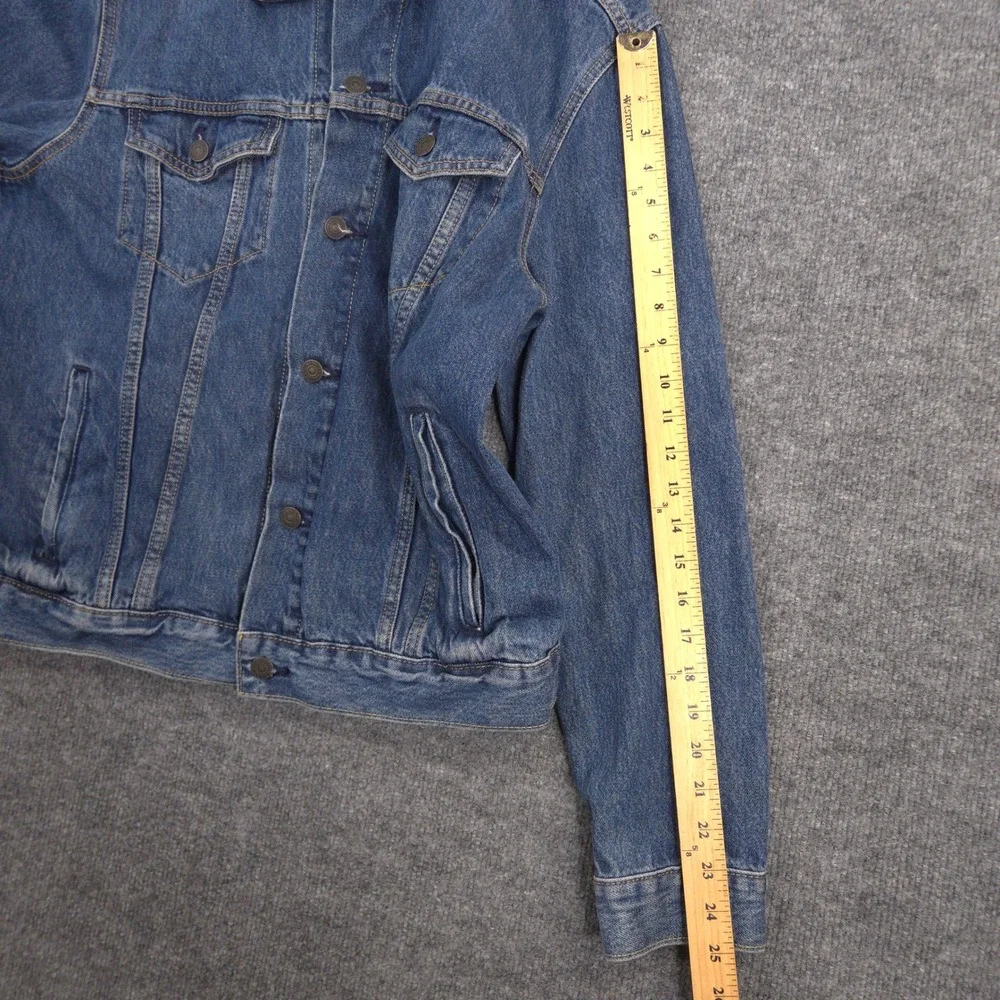 Levis‎ Trucker Jacket Mens L Blue Fort Mason Camo Patch Back Medium Wash Denim